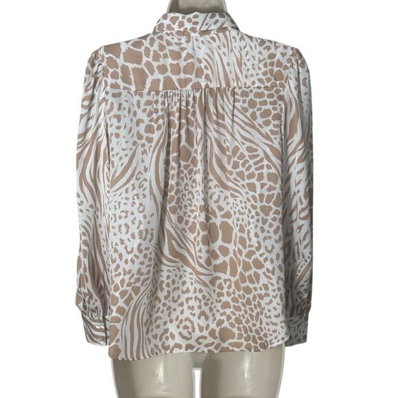 Ann Taylor Mixed Animal Print Button Down Shirt in Dominican Sand Small Petite - Picture 5 of 11